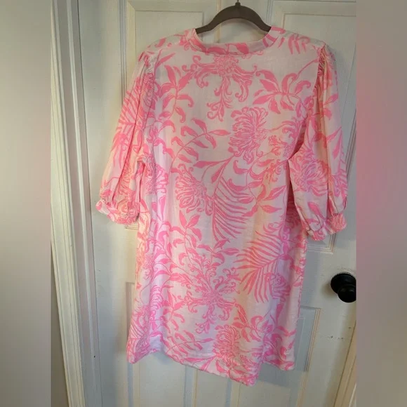 Lilly Pulitzer Mialeigh Palm Print Shift Dress Women’s Size 14 Pink and White - Picture 4 of 14